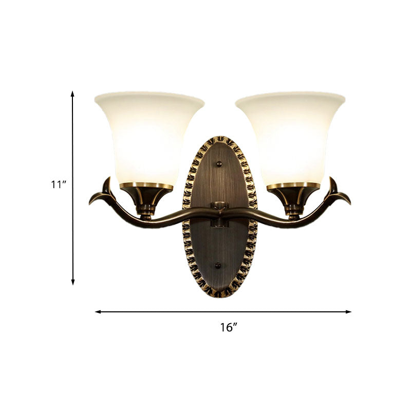 Bell Living Room Wall Light Sconce Vintage Style Metal 1/2 Lights Black Wall Lamp with White Glass Shade Clearhalo 'Wall Lamps & Sconces' 'Wall Lights' Lighting' 224234