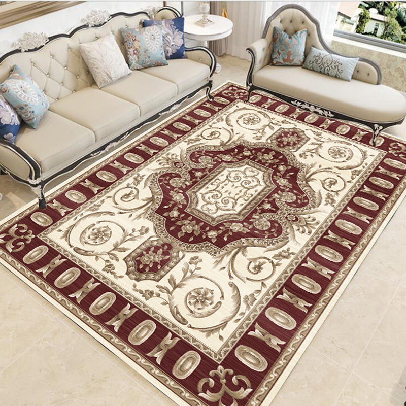 Multicolor Vintage Rug Polypropylene Geometric Area Rug Anti-Slip Backing Washable Carpet for Room Dark Red Clearhalo 'Area Rug' 'Rugs' 'Vintage' Rug' 2242401