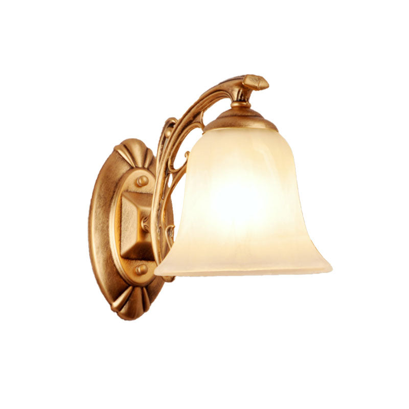 Gold Bell Wall Sconce Lighting Traditional Metal 1-Light Living Room Sconce Light with Frosted Glass Shade Clearhalo 'Wall Lamps & Sconces' 'Wall Lights' Lighting' 224242