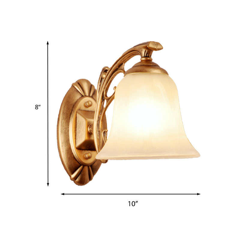 Gold Bell Wall Sconce Lighting Traditional Metal 1-Light Living Room Sconce Light with Frosted Glass Shade Clearhalo 'Wall Lamps & Sconces' 'Wall Lights' Lighting' 224243