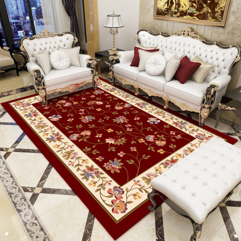 Antique Patterned Rug Multi-Color Polypropylene Indoor Rug Easy Care Washable Carpet for Parlor Crimson Clearhalo 'Area Rug' 'Rugs' 'Vintage' Rug' 2242436