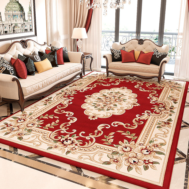 Retro Multicolor Floral Rug Polyster Western Area Rug Easy Care Machine Washable Carpet for Living Room Red Clearhalo 'Area Rug' 'Rugs' 'Vintage' Rug' 2242447