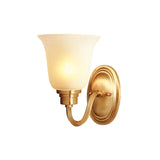 Brass Bell Wall Light Fixture Retro White Glass Shade 1-Light Living Room Wall Lamp with Arched Arm Clearhalo 'Wall Lamps & Sconces' 'Wall Lights' Lighting' 224246