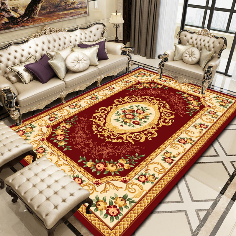 Vintage Multi Color Floral Rug Polyster Western Area Carpet Non-Slip Pet Friendly Easy Care Rug for Home Decoration Crimson Clearhalo 'Area Rug' 'Rugs' 'Vintage' Rug' 2242554