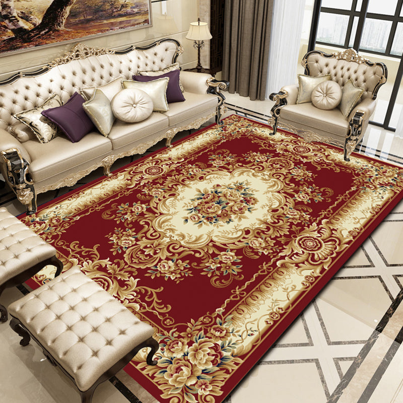 Vintage Multi Color Floral Rug Polyster Western Area Carpet Non-Slip Pet Friendly Easy Care Rug for Home Decoration Dark Red Clearhalo 'Area Rug' 'Rugs' 'Vintage' Rug' 2242555