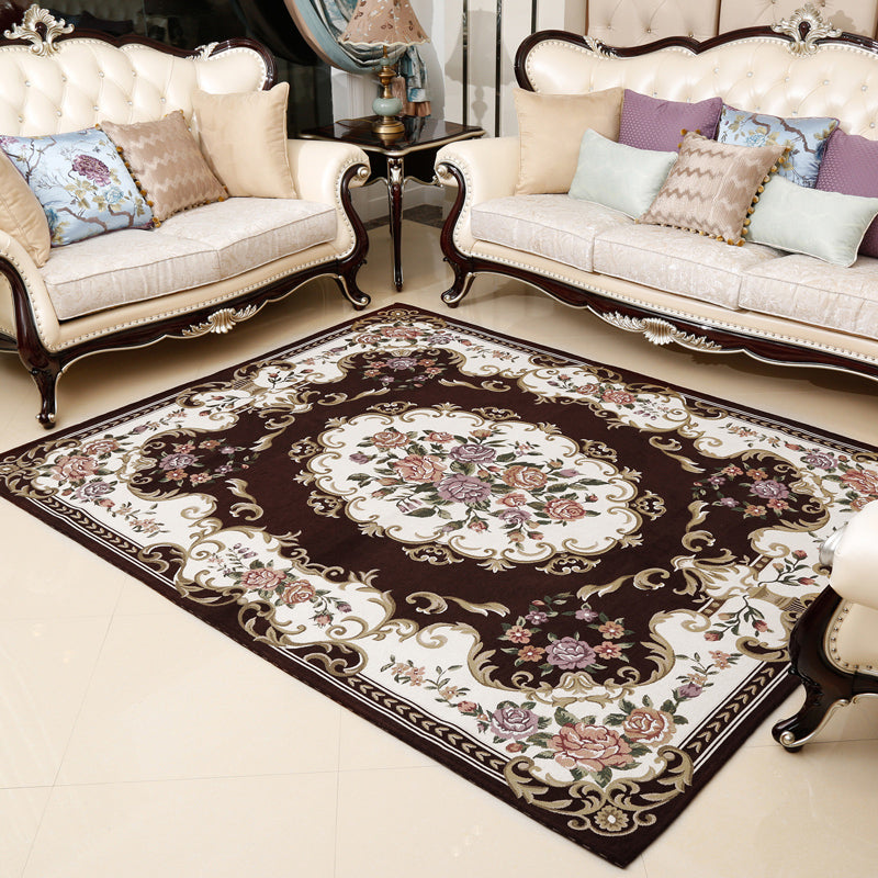 Retro Floral Printed Rug Multi-Color Luxury Area Carpet Synthetics Pet Friendly Easy Care Indoor Rug for Living Room Dark Coffee Clearhalo 'Area Rug' 'Rugs' 'Vintage' Rug' 2242570