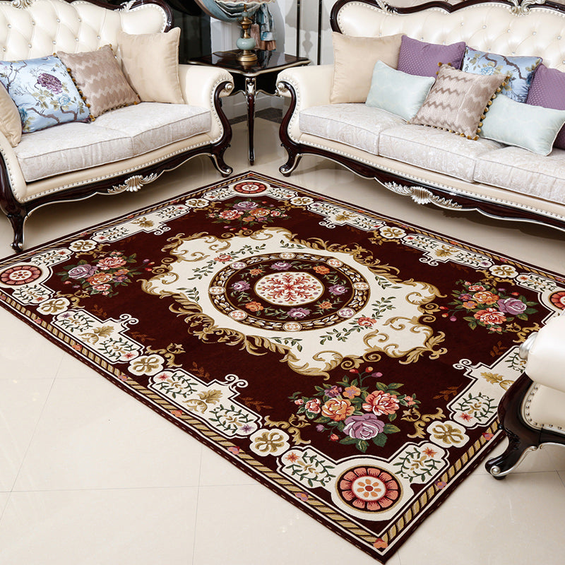 Retro Floral Printed Rug Multi-Color Luxury Area Carpet Synthetics Pet Friendly Easy Care Indoor Rug for Living Room Light Coffee Clearhalo 'Area Rug' 'Rugs' 'Vintage' Rug' 2242575