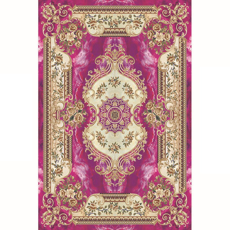 Multi-Color Vintage Rug Synthetics Geometric Area Carpet Non-Slip Backing Easy Care Indoor Rug for Parlor Rose Red Clearhalo 'Area Rug' 'Rugs' 'Vintage' Rug' 2242607