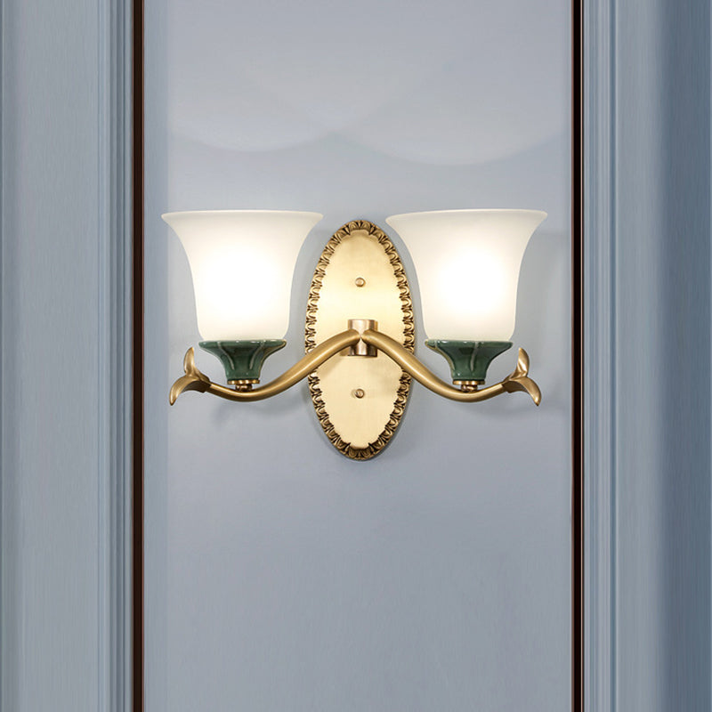 Frosted Glass Brass Wall Sconce Bell 1/2-Light Vintage Wall Mount Light Fixture with Elliptical Backplate for Foyer 2.0 Brass Clearhalo 'Wall Lamps & Sconces' 'Wall Lights' Lighting' 224263