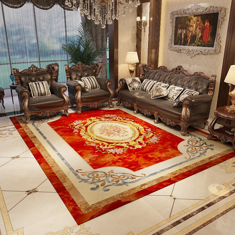 Multi-Color Floral Pattern Rug Polypropylene Retro Indoor Rug Non-Slip Backing Machine Washable Rug for Parlor Orange Red Clearhalo 'Area Rug' 'Rugs' 'Vintage' Rug' 2242638