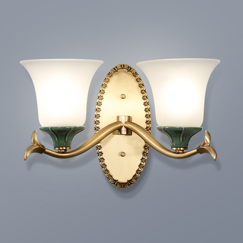 Frosted Glass Brass Wall Sconce Bell 1/2-Light Vintage Wall Mount Light Fixture with Elliptical Backplate for Foyer Clearhalo 'Wall Lamps & Sconces' 'Wall Lights' Lighting' 224264