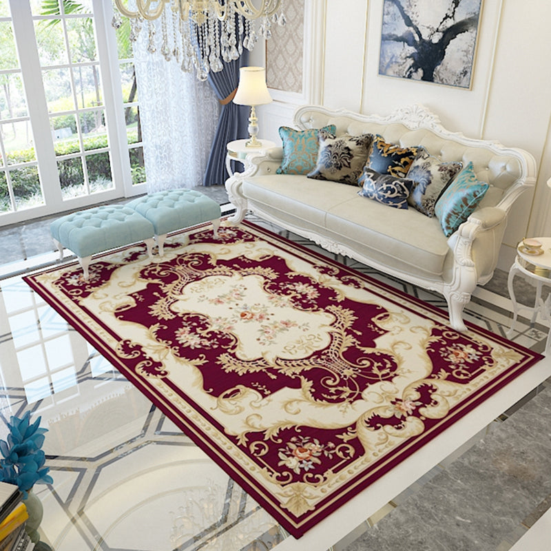 Multi-Color Floral Pattern Rug Polypropylene Retro Indoor Rug Non-Slip Backing Machine Washable Rug for Parlor Dark Red Clearhalo 'Area Rug' 'Rugs' 'Vintage' Rug' 2242640