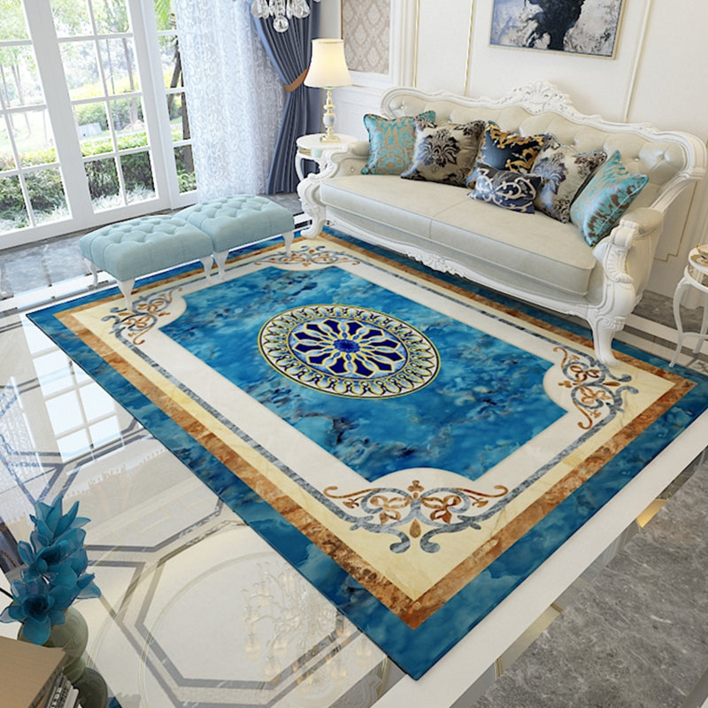 Multi-Color Floral Pattern Rug Polypropylene Retro Indoor Rug Non-Slip Backing Machine Washable Rug for Parlor Sky Blue Clearhalo 'Area Rug' 'Rugs' 'Vintage' Rug' 2242647