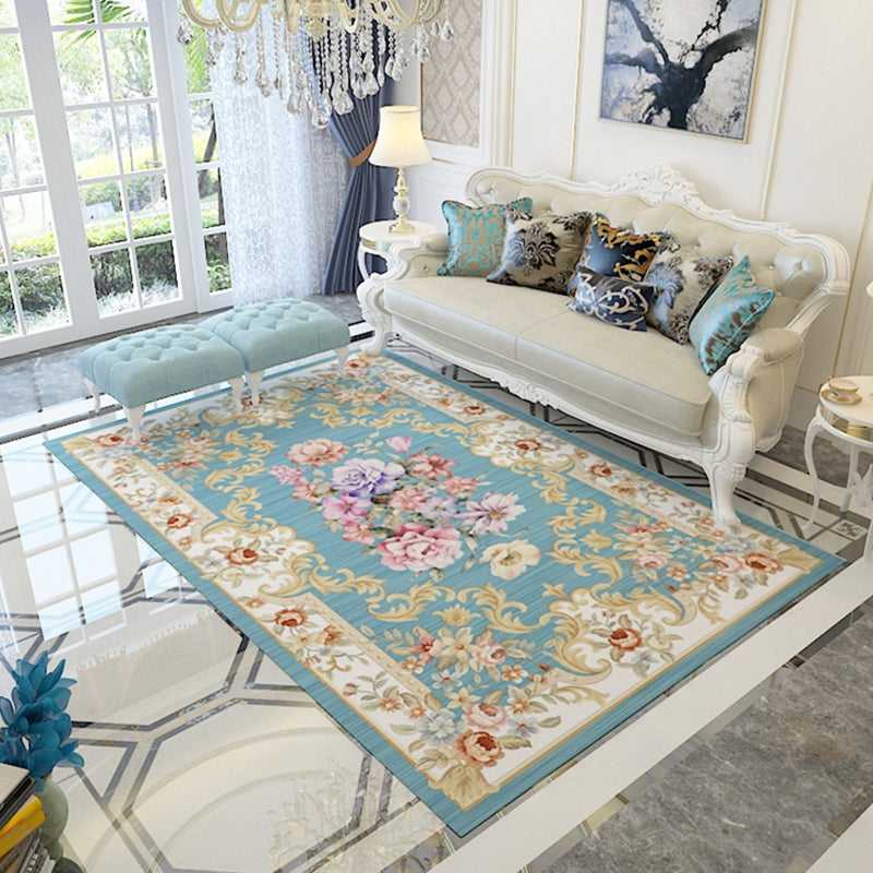 Multi-Color Floral Pattern Rug Polypropylene Retro Indoor Rug Non-Slip Backing Machine Washable Rug for Parlor Light Blue Clearhalo 'Area Rug' 'Rugs' 'Vintage' Rug' 2242648