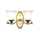 Frosted Glass Brass Wall Sconce Bell 1/2-Light Vintage Wall Mount Light Fixture with Elliptical Backplate for Foyer Clearhalo 'Wall Lamps & Sconces' 'Wall Lights' Lighting' 224265