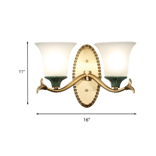 Frosted Glass Brass Wall Sconce Bell 1/2-Light Vintage Wall Mount Light Fixture with Elliptical Backplate for Foyer Clearhalo 'Wall Lamps & Sconces' 'Wall Lights' Lighting' 224266