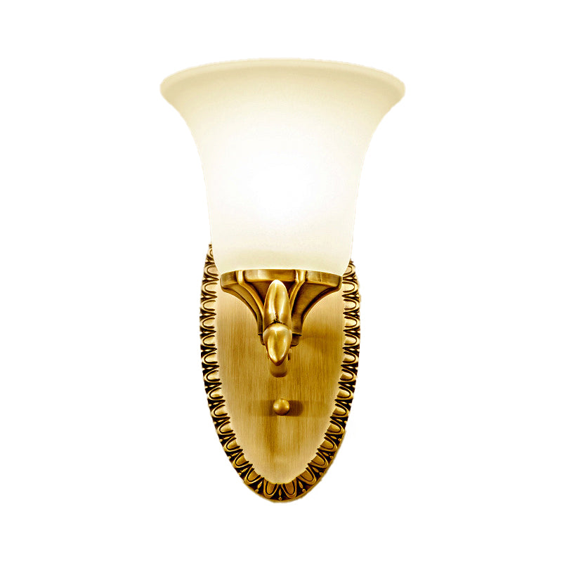 Frosted Glass Brass Wall Sconce Bell 1/2-Bulb Vintage Wall Light Fixture with Elliptical Backplate for Study Clearhalo 'Wall Lamps & Sconces' 'Wall Lights' Lighting' 224285