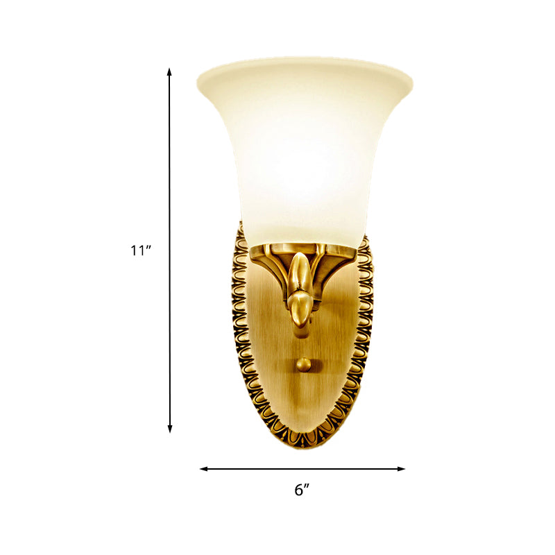 Frosted Glass Brass Wall Sconce Bell 1/2-Bulb Vintage Wall Light Fixture with Elliptical Backplate for Study Clearhalo 'Wall Lamps & Sconces' 'Wall Lights' Lighting' 224286