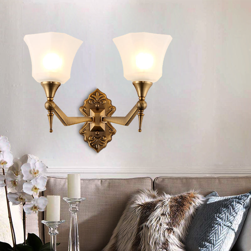 Traditional Flared Wall Mounted Lamp 1/2-Light Frosted Glass Shade Wall Sconce Light in Gold for Bathroom 2.0 Gold Clearhalo 'Wall Lamps & Sconces' 'Wall Lights' Lighting' 224287