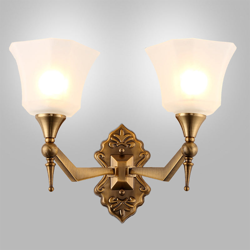 Traditional Flared Wall Mounted Lamp 1/2-Light Frosted Glass Shade Wall Sconce Light in Gold for Bathroom Clearhalo 'Wall Lamps & Sconces' 'Wall Lights' Lighting' 224288