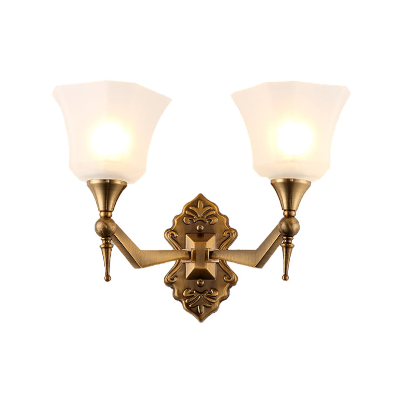 Traditional Flared Wall Mounted Lamp 1/2-Light Frosted Glass Shade Wall Sconce Light in Gold for Bathroom Clearhalo 'Wall Lamps & Sconces' 'Wall Lights' Lighting' 224289