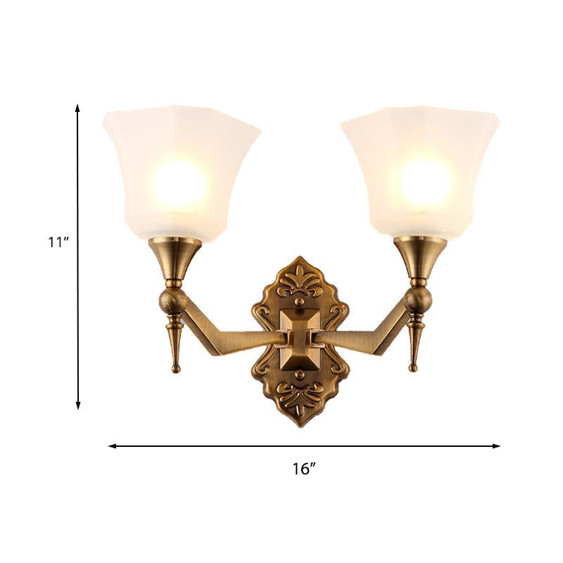 Traditional Flared Wall Mounted Lamp 1/2-Light Frosted Glass Shade Wall Sconce Light in Gold for Bathroom Clearhalo 'Wall Lamps & Sconces' 'Wall Lights' Lighting' 224290