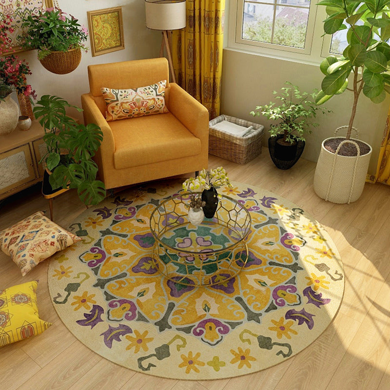 Classic Western Rug Multi-Colored Tribal Floral Print Rug Anti-Slip Backing Washable Area Carpet for Room Yellow Clearhalo 'Area Rug' 'Moroccan' 'Rugs' Rug' 2242936