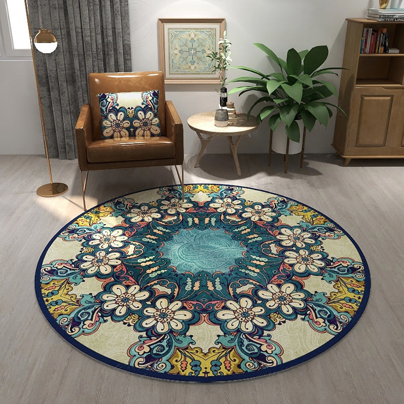 Classic Western Rug Multi-Colored Tribal Floral Print Rug Anti-Slip Backing Washable Area Carpet for Room Lake Blue Clearhalo 'Area Rug' 'Moroccan' 'Rugs' Rug' 2242942