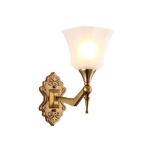 Traditional Flared Wall Mounted Lamp 1/2-Light Frosted Glass Shade Wall Sconce Light in Gold for Bathroom Clearhalo 'Wall Lamps & Sconces' 'Wall Lights' Lighting' 224294