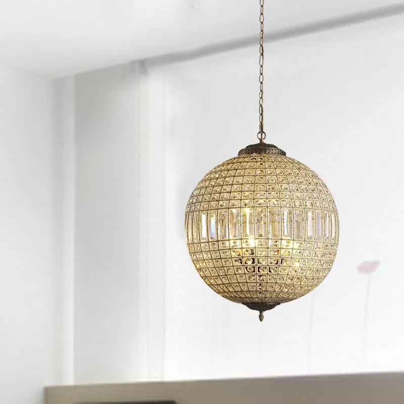 Brass Globe Shaped Chandelier Lighting Fixture Contemporary 1/3 Lights Crystal Pendant Lamp Clearhalo 'Ceiling Lights' 'Chandeliers' Lighting' options 2242960