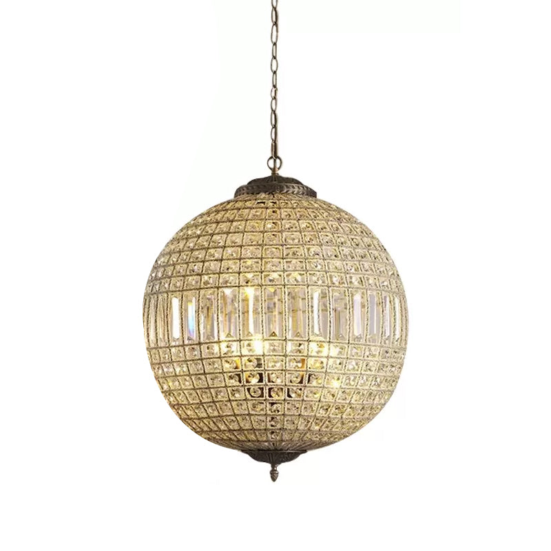 Brass Globe Shaped Chandelier Lighting Fixture Contemporary 1/3 Lights Crystal Pendant Lamp Clearhalo 'Ceiling Lights' 'Chandeliers' Lighting' options 2242961