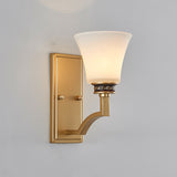 Vintage Flared Wall Light 1 Light White Glass Wall Sconce Lighting with Rectangle Backplate in Gold for Foyer Clearhalo 'Wall Lamps & Sconces' 'Wall Lights' Lighting' 224303