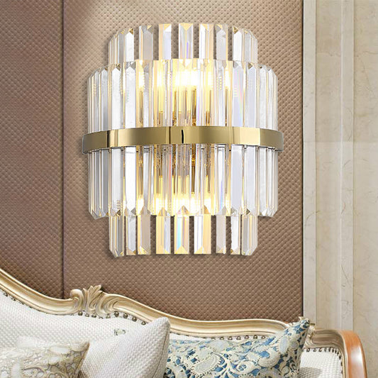 Clear Crystal Cylinder Wall Lighting Contemporary Style 2 Bulbs Wall Lamp in Brass for Bedroom Brass Clearhalo 'Modern wall lights' 'Modern' 'Wall Lamps & Sconces' 'Wall Lights' Lighting' 224318