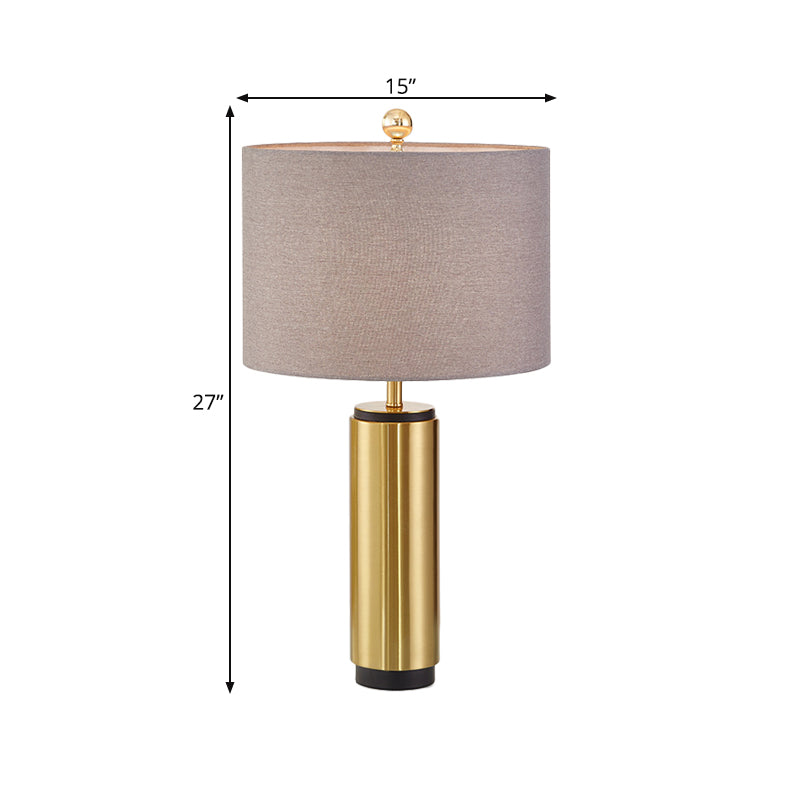 Fabric Grey Table Light Drum Shaped 1 Light Traditional Reading Lamp for Bedroom with Cylinder Base Clearhalo 'Lamps' 'Table Lamps' Lighting' 224373