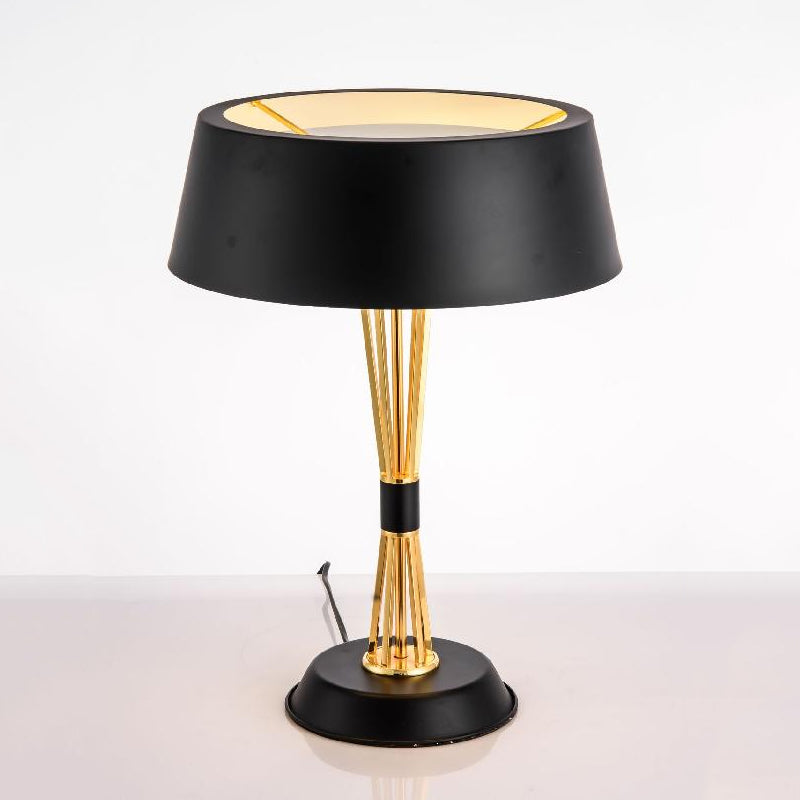 Classic Drum Reading Light 1 Light Fabric Desk Lamp in Black for Bedroom with Metal Base Clearhalo 'Lamps' 'Table Lamps' Lighting' 224394