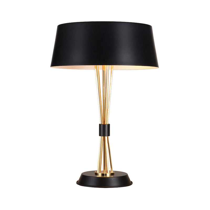 Classic Drum Reading Light 1 Light Fabric Desk Lamp in Black for Bedroom with Metal Base Clearhalo 'Lamps' 'Table Lamps' Lighting' 224397