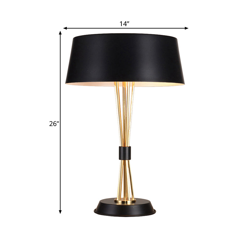 Classic Drum Reading Light 1 Light Fabric Desk Lamp in Black for Bedroom with Metal Base Clearhalo 'Lamps' 'Table Lamps' Lighting' 224398