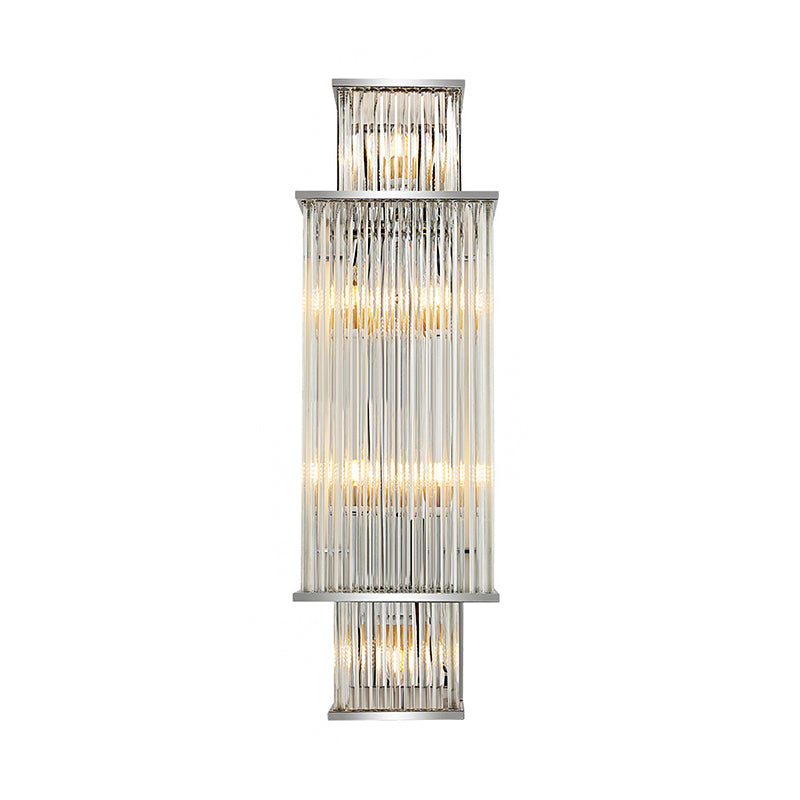 Linear Wall Mounted Lamp Modernist Style Clear Crystal 6 Lights Chrome Finish Wall Lighting Fixture Clearhalo 'Wall Lamps & Sconces' 'Wall Lights' Lighting' 224403