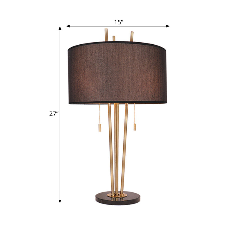 1 Light Desk Light Traditional Drum Shape Fabric Reading Lamp in Black/White/Gold for Bedroom with Pull Chain Clearhalo 'Lamps' 'Table Lamps' Lighting' 224412