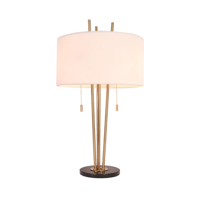 1 Light Desk Light Traditional Drum Shape Fabric Reading Lamp in Black/White/Gold for Bedroom with Pull Chain Clearhalo 'Lamps' 'Table Lamps' Lighting' 224418