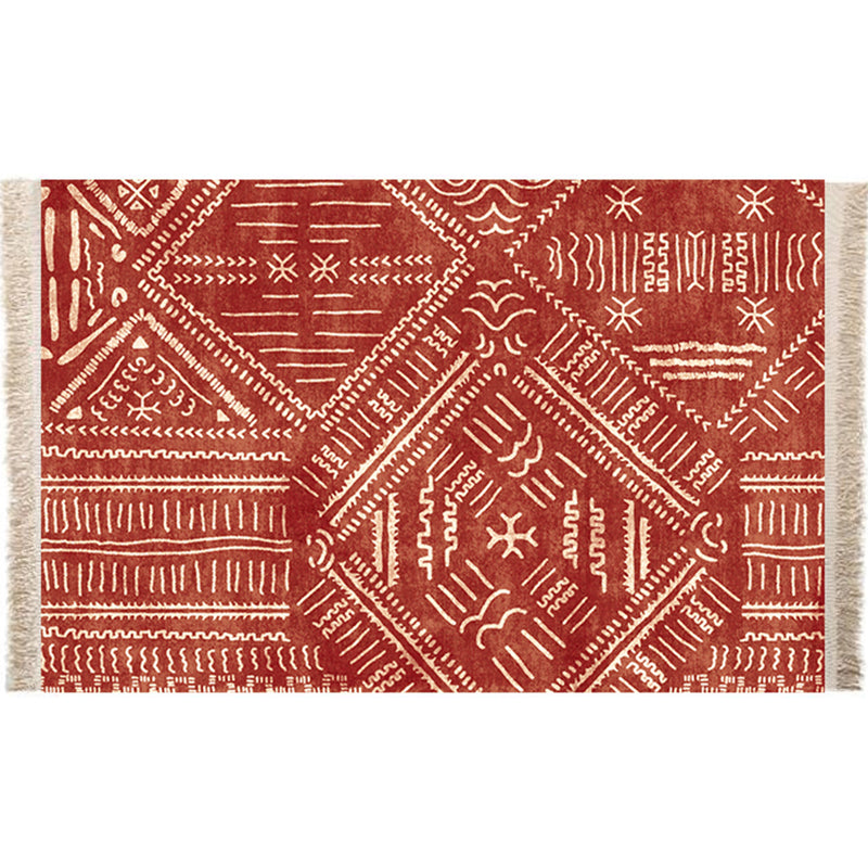 Multicolor Geometric Rug Polyster Moroccan Area Rug Non-Slip Backing Easy Care Washable Carpet for Bedroom Red Clearhalo 'Area Rug' 'Moroccan' 'Rugs' Rug' 2244613