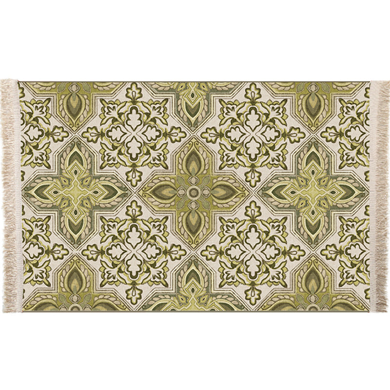 Multicolor Geometric Rug Polyster Moroccan Area Rug Non-Slip Backing Easy Care Washable Carpet for Bedroom Olive Green Clearhalo 'Area Rug' 'Moroccan' 'Rugs' Rug' 2244621