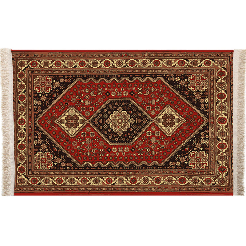Multicolor Geometric Rug Polyster Moroccan Area Rug Non-Slip Backing Easy Care Washable Carpet for Bedroom Red Brown Clearhalo 'Area Rug' 'Moroccan' 'Rugs' Rug' 2244622