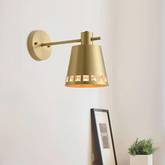Cone Wall Mount Light Modern Stylish Metallic 1 Light Brass Wall Lighting with Clear Crystal Accent for Living Room Brass Clearhalo 'Cast Iron' 'Glass' 'Industrial' 'Modern wall lights' 'Modern' 'Tiffany' 'Traditional wall lights' 'Wall Lamps & Sconces' 'Wall Lights' Lighting' 224465