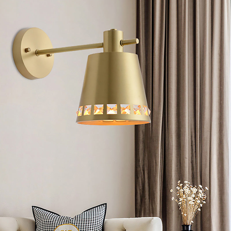 Cone Wall Mount Light Modern Stylish Metallic 1 Light Brass Wall Lighting with Clear Crystal Accent for Living Room Clearhalo 'Cast Iron' 'Glass' 'Industrial' 'Modern wall lights' 'Modern' 'Tiffany' 'Traditional wall lights' 'Wall Lamps & Sconces' 'Wall Lights' Lighting' 224466