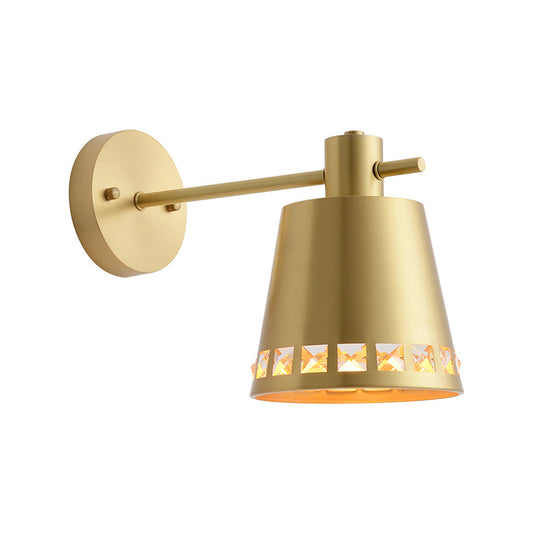 Cone Wall Mount Light Modern Stylish Metallic 1 Light Brass Wall Lighting with Clear Crystal Accent for Living Room Clearhalo 'Cast Iron' 'Glass' 'Industrial' 'Modern wall lights' 'Modern' 'Tiffany' 'Traditional wall lights' 'Wall Lamps & Sconces' 'Wall Lights' Lighting' 224467