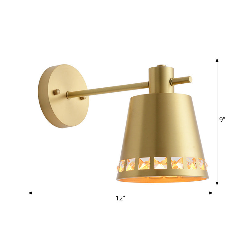 Cone Wall Mount Light Modern Stylish Metallic 1 Light Brass Wall Lighting with Clear Crystal Accent for Living Room Clearhalo 'Cast Iron' 'Glass' 'Industrial' 'Modern wall lights' 'Modern' 'Tiffany' 'Traditional wall lights' 'Wall Lamps & Sconces' 'Wall Lights' Lighting' 224468