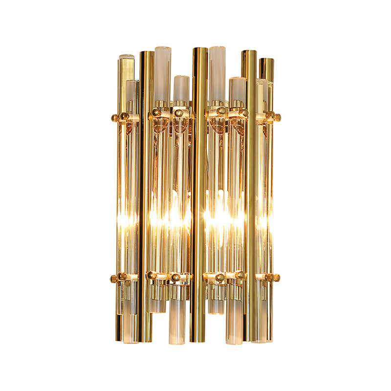 Tubular Wall Sconce Modernist Style Clear Crystal and Metal 1 Light Golden Wall Lighting for Bedroom Clearhalo 'Cast Iron' 'Glass' 'Industrial' 'Modern wall lights' 'Modern' 'Tiffany' 'Traditional wall lights' 'Wall Lamps & Sconces' 'Wall Lights' Lighting' 224476