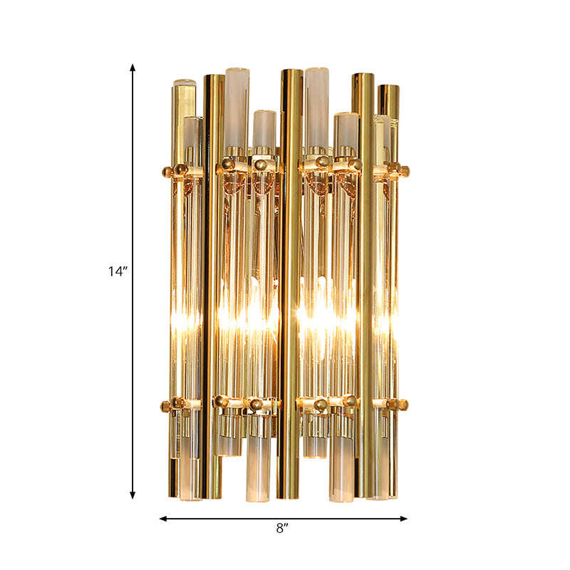 Tubular Wall Sconce Modernist Style Clear Crystal and Metal 1 Light Golden Wall Lighting for Bedroom Clearhalo 'Cast Iron' 'Glass' 'Industrial' 'Modern wall lights' 'Modern' 'Tiffany' 'Traditional wall lights' 'Wall Lamps & Sconces' 'Wall Lights' Lighting' 224477