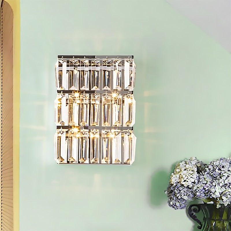 Chrome Rectangle Wall Lighting Fixture Modernist Stylish 4 Lights Clear Crystal Wall Lamp Chrome Clearhalo 'Modern wall lights' 'Modern' 'Wall Lamps & Sconces' 'Wall Lights' Lighting' 224491